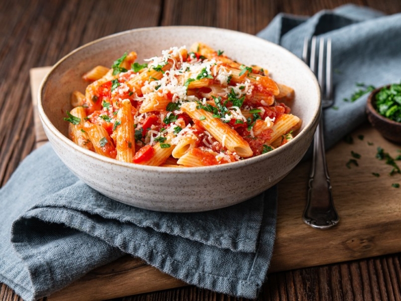 Penne all’Arrabbiata, lard et anchois